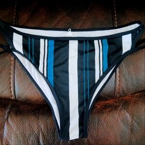 Cupshe Black and Teal Striped Bikini Bottom
